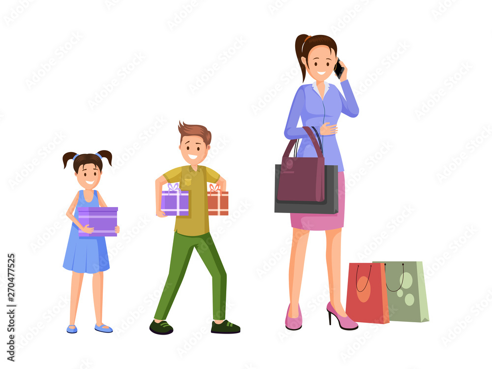 Mother shopping with kids vector illustration Mother shopping with kids vector illustration