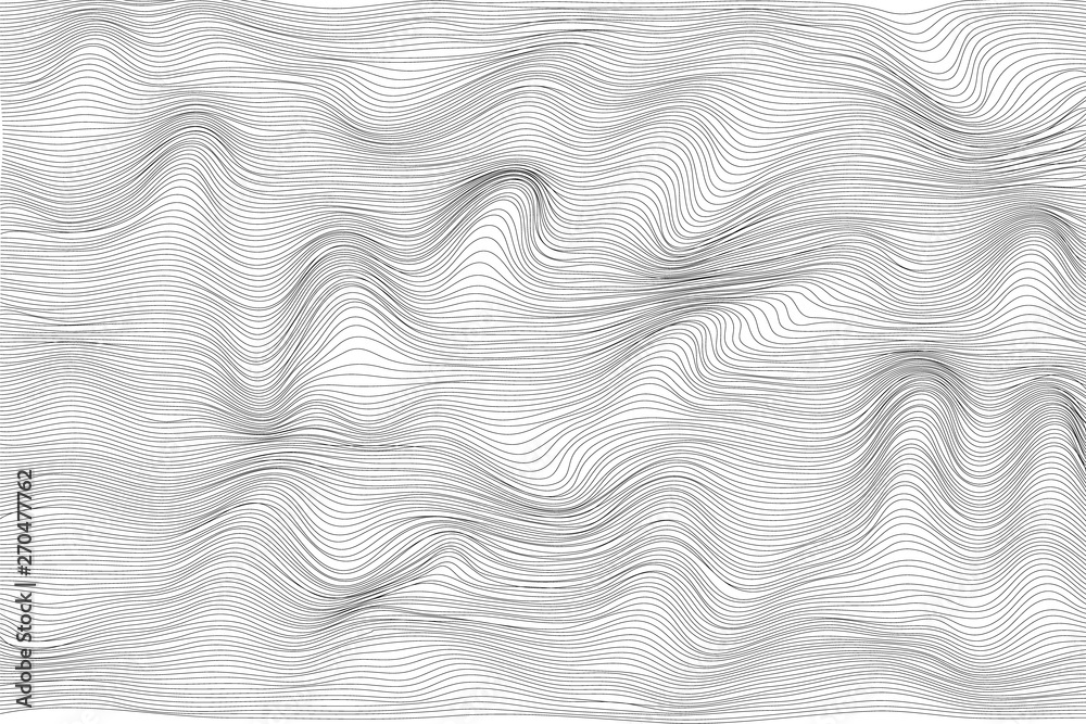 Distorted wave monochrome texture. Fluctuation of space concept. Vector stripe deformation background Distorted wave monochrome texture. Fluctuation of space concept. Vector stripe deformation background