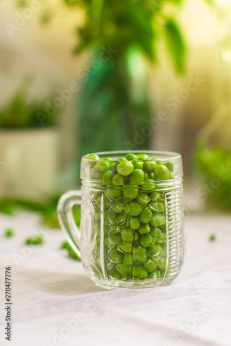 green peas (fresh, organic vegetables) vitamins. food background. top