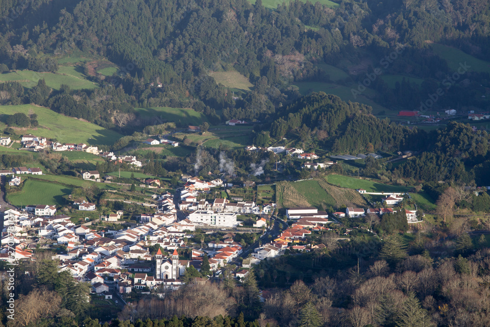 Furnas Valley of Sao Miguel island panorama Azores Portugal