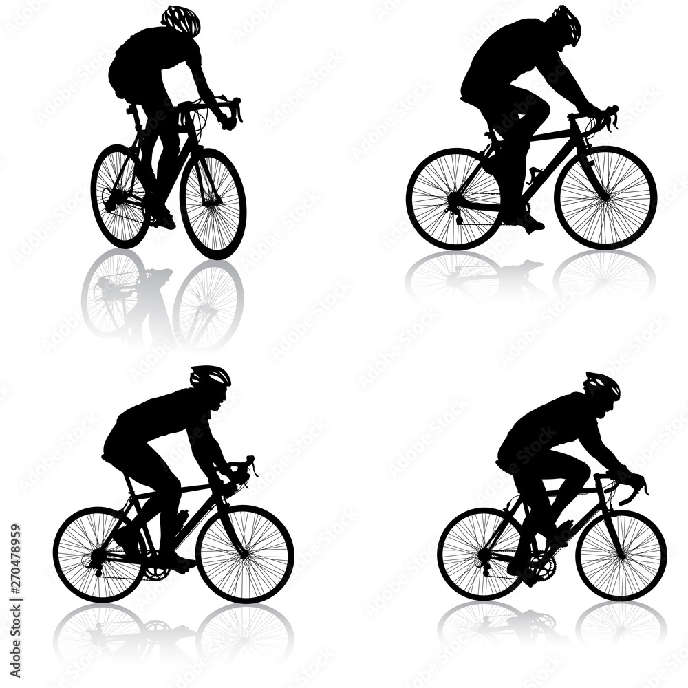Obraz premium Set silhouette of a cyclist male on white background