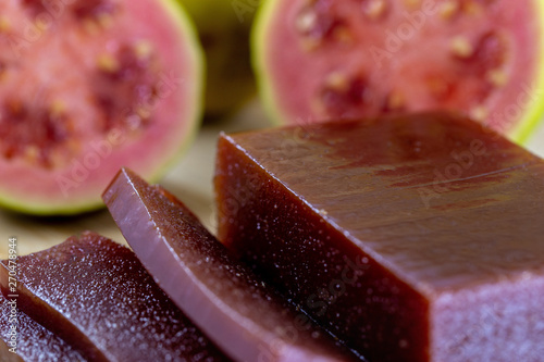 Goiabada, a typical sweet made with guava fruit, common Brazilian sweet in the state of Minas Gerais. Sweet homemade concept and flavor. photo