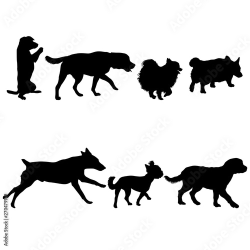 Set silhouette black dog on a white background