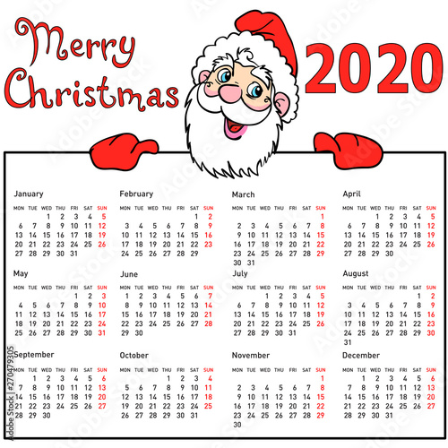 Stylish calendar withmuscular Santa Claus for 2020