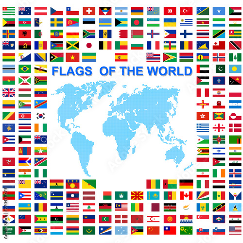 Set of Flags of world sovereign states signed by the countries names