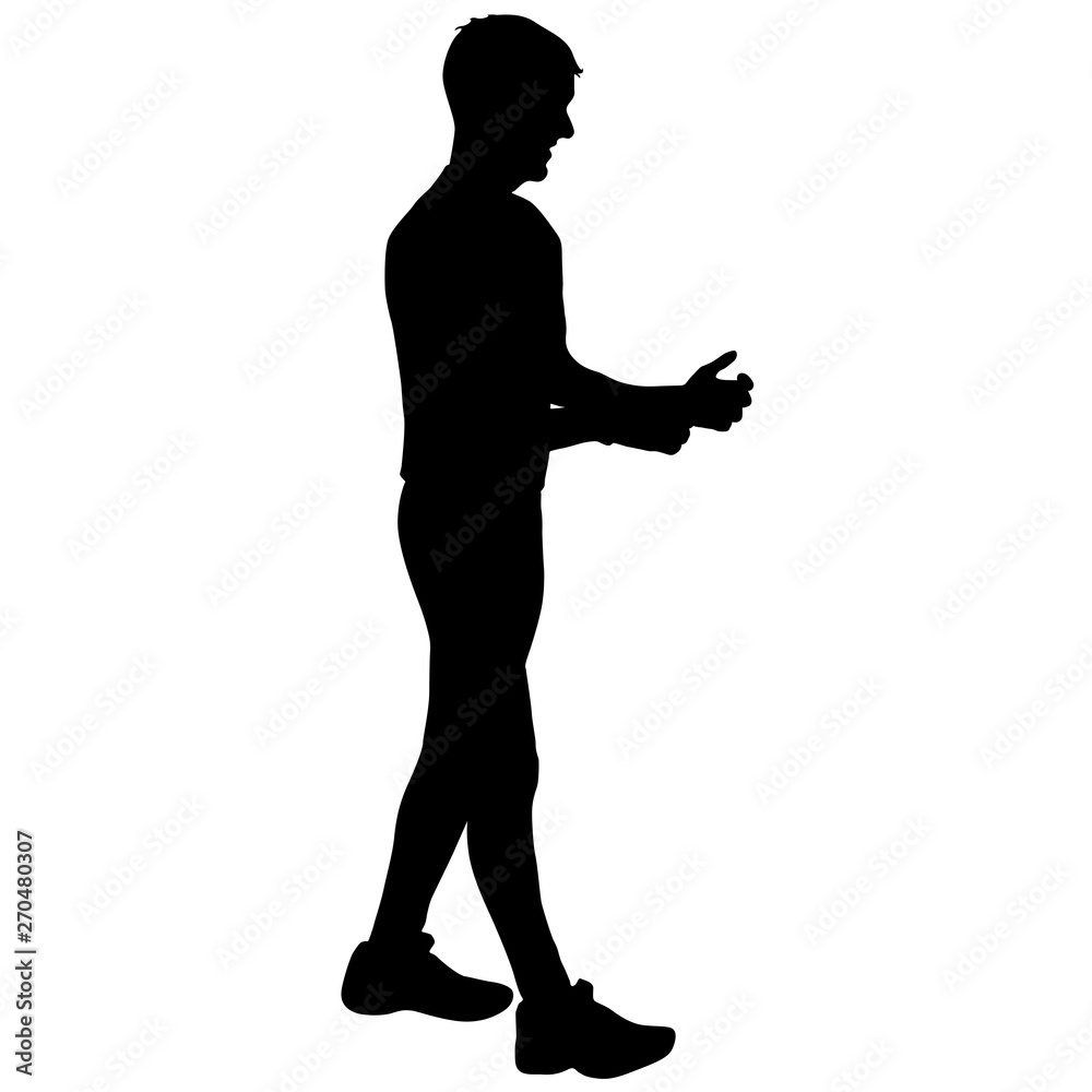 Black silhouette man standing, people on white background