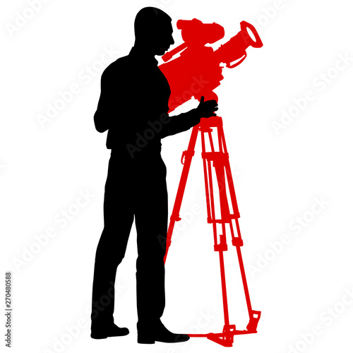 Cameraman with video camera. Silhouettes on white background