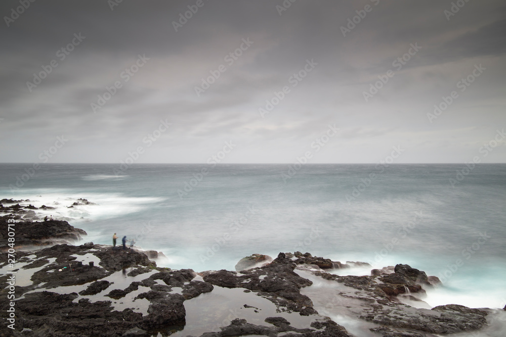 Wavy ocean in Mosteiros coast Sao Miguel island Azores archipielago Portugal