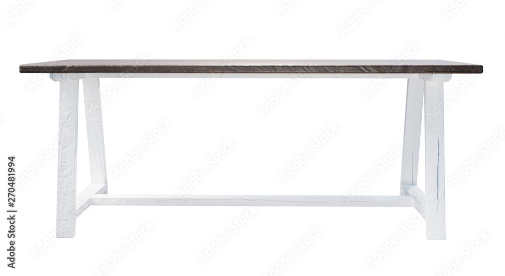 Rustic, empty table isolated on white background with clipping path included. Suitable for product display. 3D render image. Rustic, empty table isolated on white background with clipping path included. Suitable for product display. 3D render image.