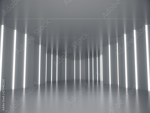 Abstract structure Product showcase background Long tunnel Long corridor with light glow.3D rendering