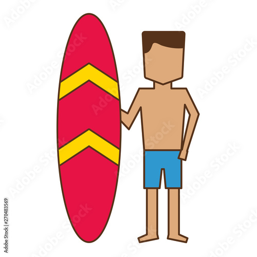 man in short with surfboard vacations