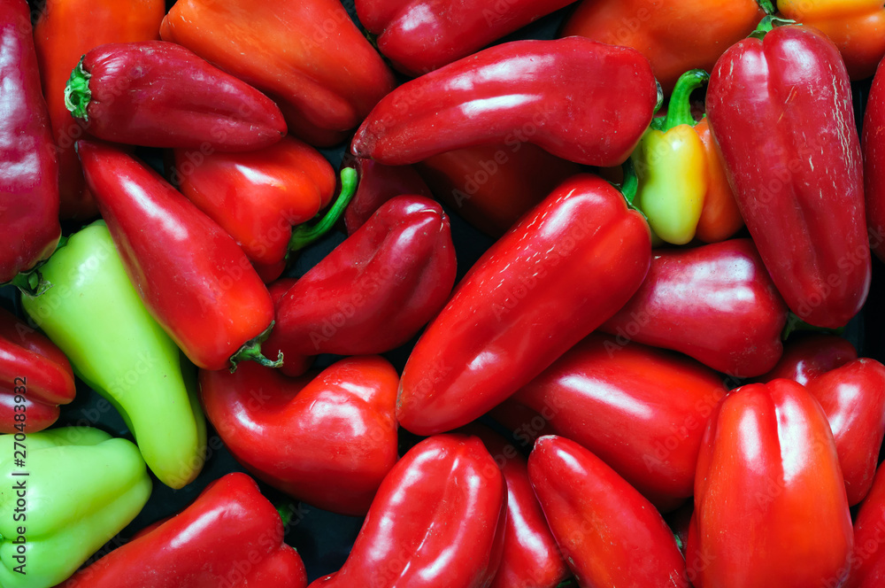 Fresh red bell peppers on the market. Fresh red bell peppers on the market.