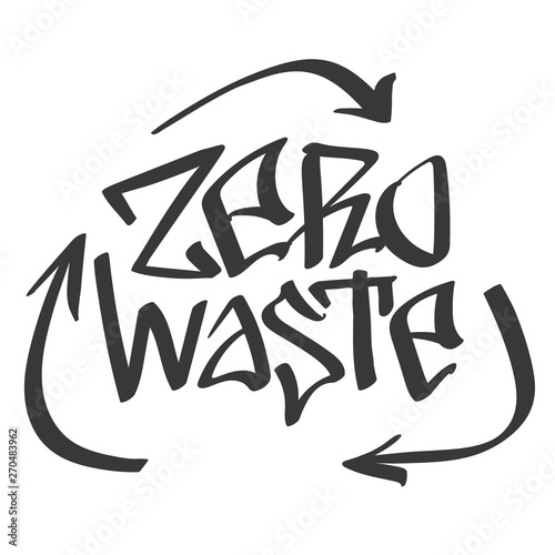 Zero Waste - handwritten vector graffiti style lettering words. Ecology concept, recycle, reuse, reduce vegan lifestyle, waste management