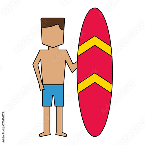 man in short with surfboard vacations