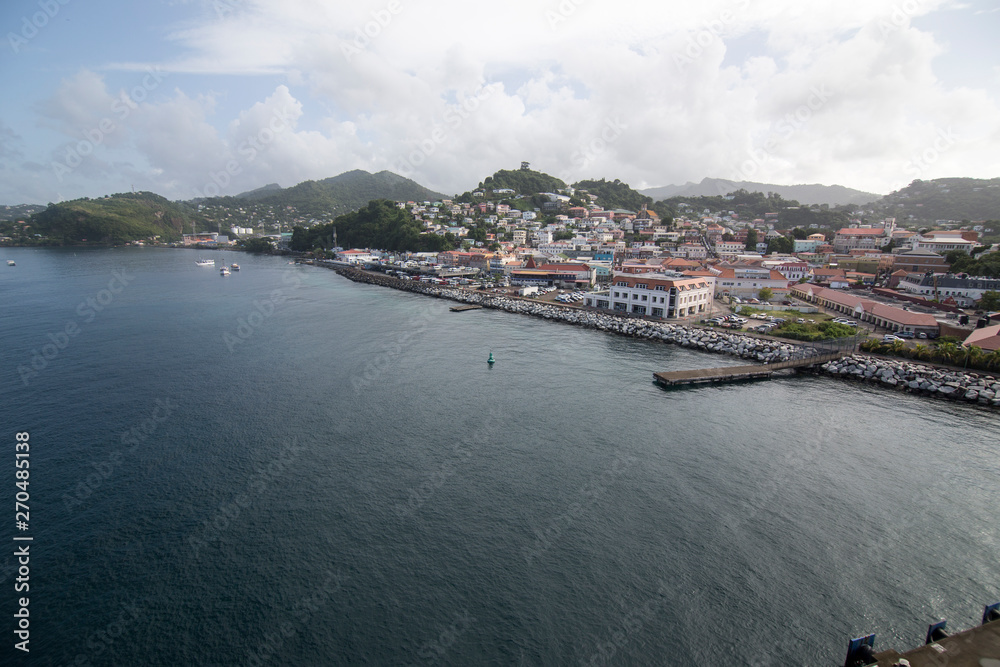 The Esplanade, St. George's, Grenada W.I. Panorama from a ship in harbor