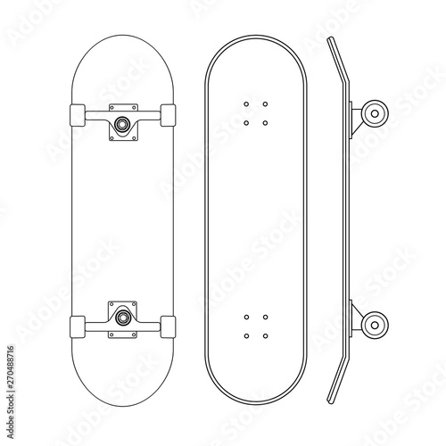 Vector flat cartoon line set of skateboard different sides isolated on white background 