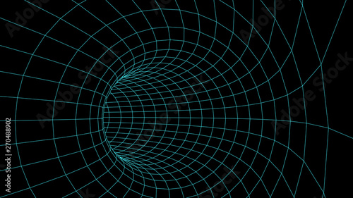 Wireframe abstract tunnel. 3D vector wormhole with a mesh structure.