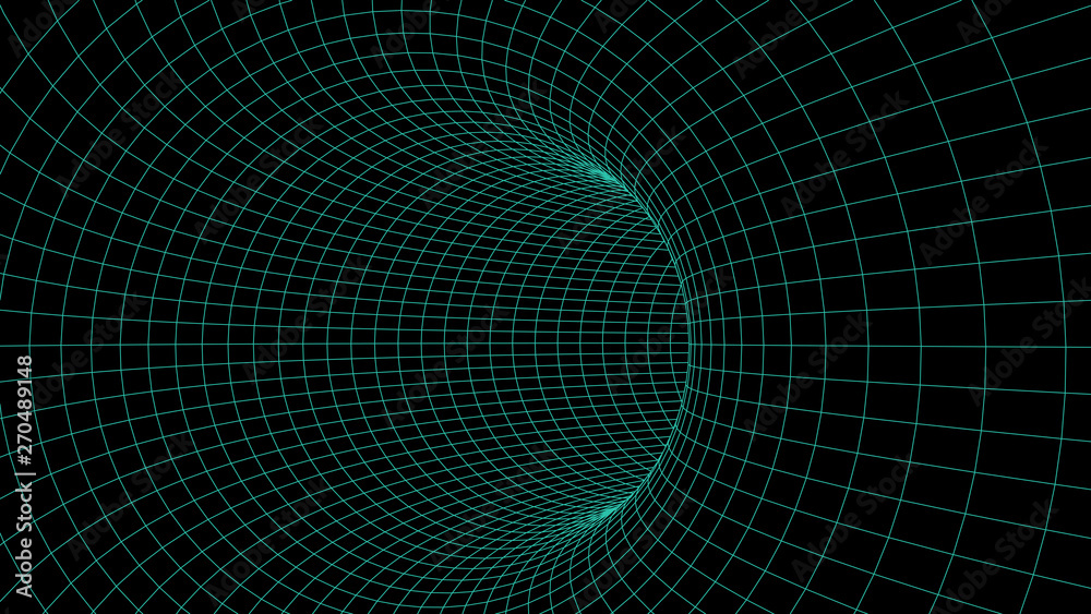 Obraz premium Wireframe abstract tunnel. 3D vector wormhole with a mesh structure.