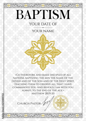 Postcard Christian baptism. Invitation, congratulation, certificate.