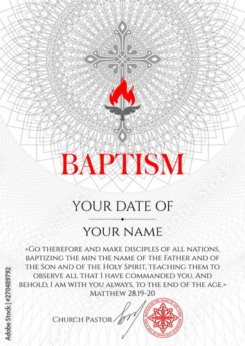 Postcard Christian baptism. Invitation, congratulation, certificate.