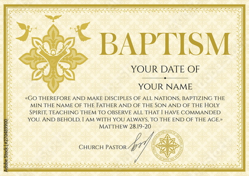 Postcard Christian baptism. Invitation, congratulation, certificate.