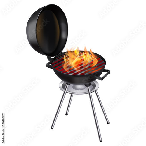 Isolated Barbecue Grill with Firel on White Backrgound in Realistic Style