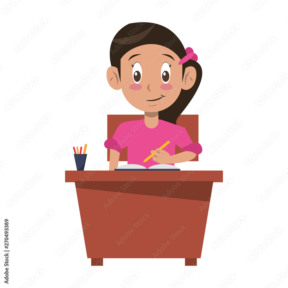 Kid seated in school desk