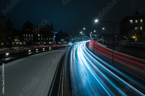 Photography traffic in the city at night