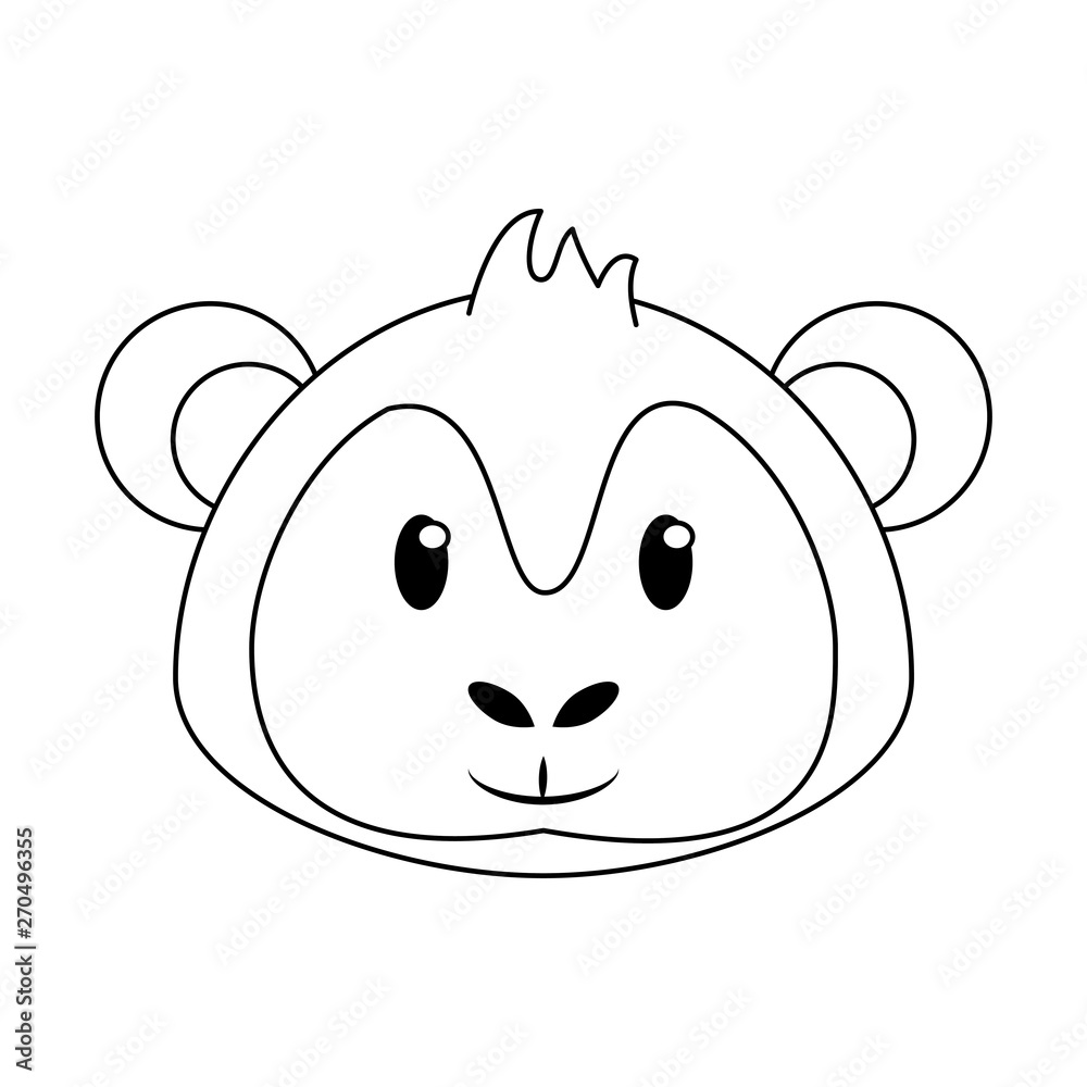 Monkey head wildlife cute animal cartoon in black and white Monkey head wildlife cute animal cartoon in black and white