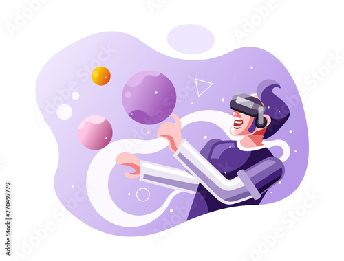 A youth moves objects around using a virtual reality VR headset illustration