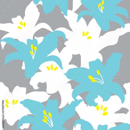 Seamless pattern with lilies . Vector freehand drawing . Tropical plants and flowers.  Texture watercolor paint.