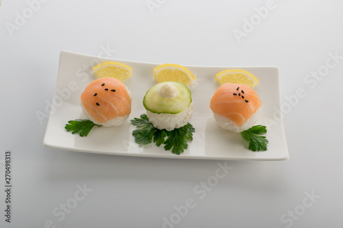 Salmon and Cucumber Sushi Balls or Temarizushi photo