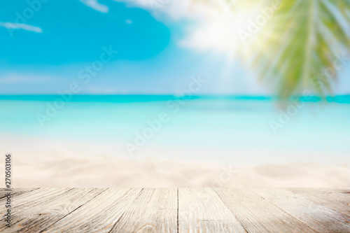 Fototapeta Naklejka Na Ścianę i Meble -   Sunny tropical beach with palm trees and turquoise water, caribbean island vacation, hot summer day