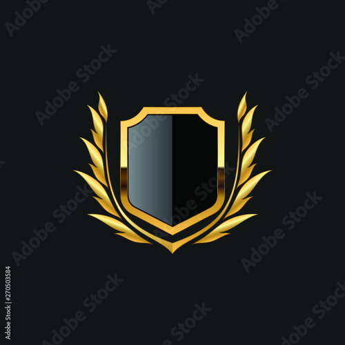 Fototapeta Naklejka Na Ścianę i Meble -  Blank Badge Shield Crest Label Armor Luxury Gold Design Element Template for logo background Card Invitations Decoration Element