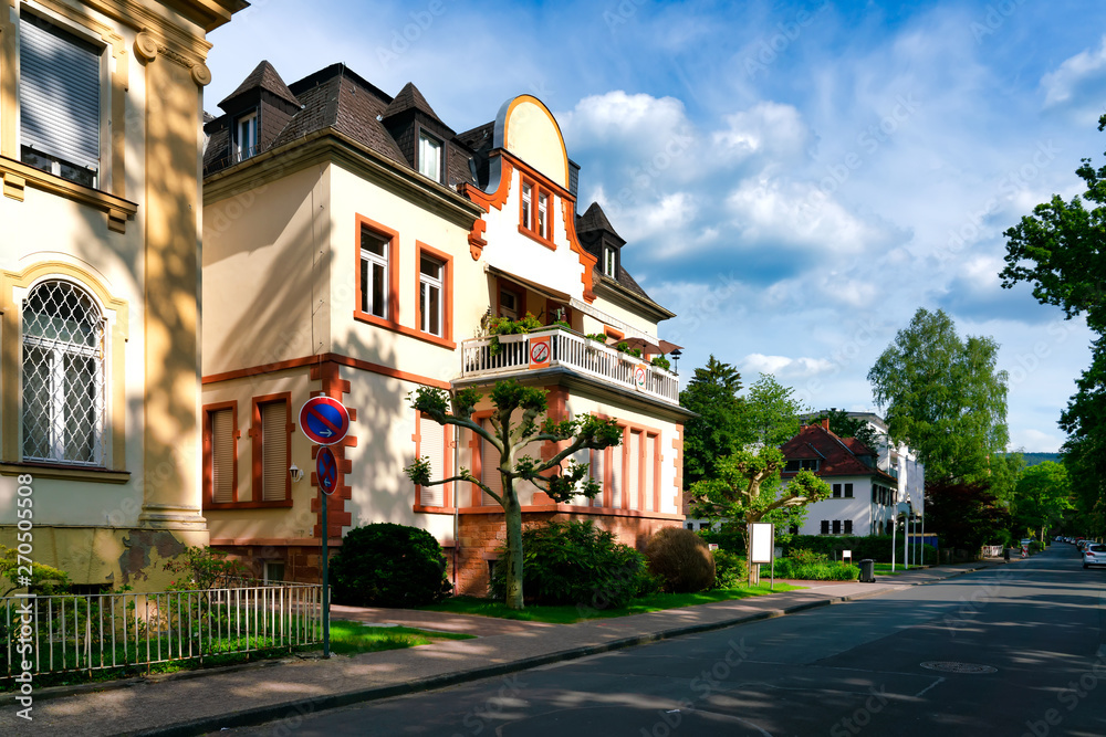 Beautiful buildings by the spa park Bad Orb in Hesse, Germany