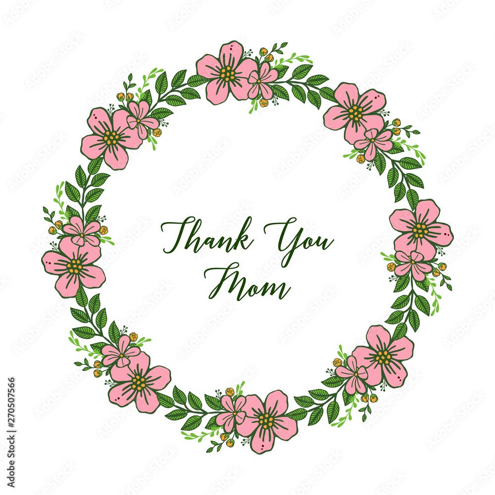 Vector illustration card decor thank you mom with artwork pink flower frame