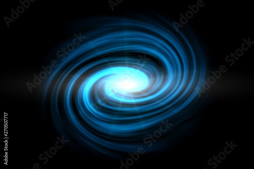Glowing spiral tunnel with light blue fog on black backdrop