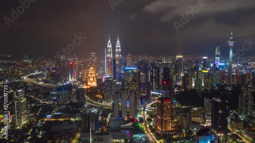 Wallpaper Mural night illuminated kuala lumpur city center downtown famous aerial panorama 4k timelapse malaysia Torontodigital.ca