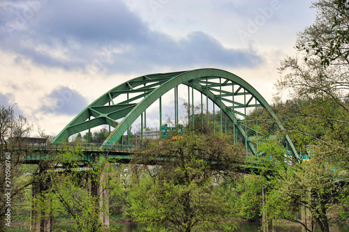 The Fort Henry Bridge spans the Ohio river and leads into Wheeling, West Virginia