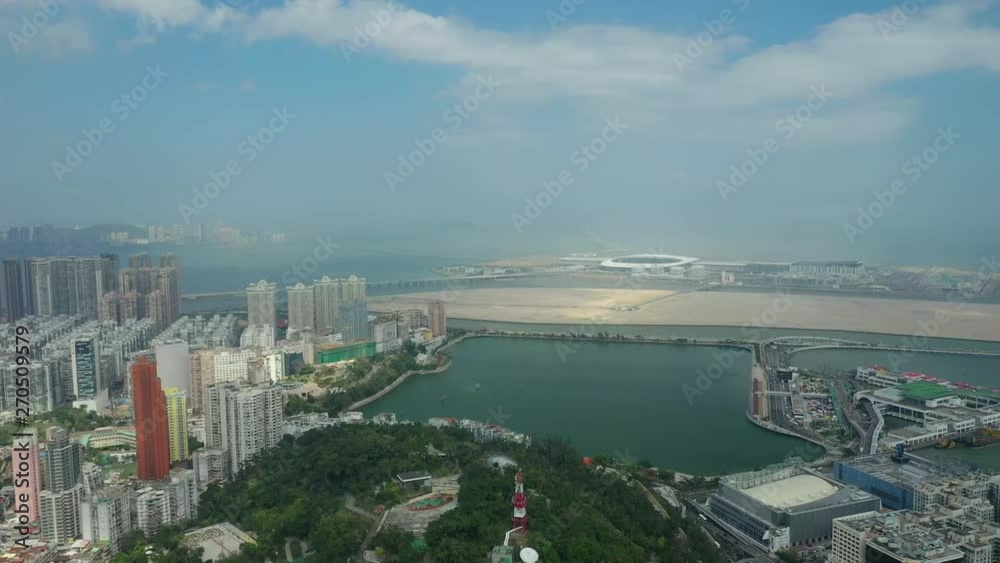 sunny day zhuhai macau bay hong kong traffic hub bridge aerial panorama 4k china sunny day zhuhai macau bay hong kong traffic hub bridge aerial panorama 4k china
