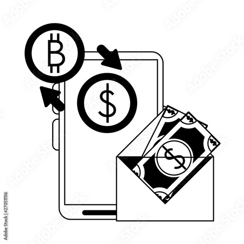 Bitcoin cryptocurrency money symbols in black and white