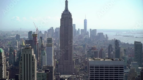 Top aerial view at Manhattan in New York, skyscrapers and city streets