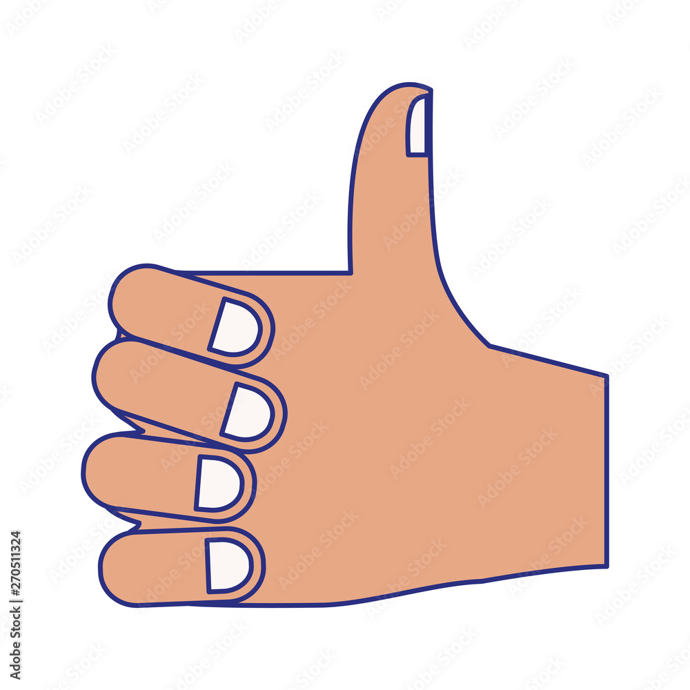Hand with thumb up cartoon isolated blue lines Hand with thumb up cartoon isolated blue lines