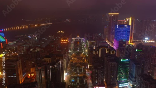 Wallpaper Mural night time illumination macau city downtown traffic square aerial panorama 4k china Torontodigital.ca