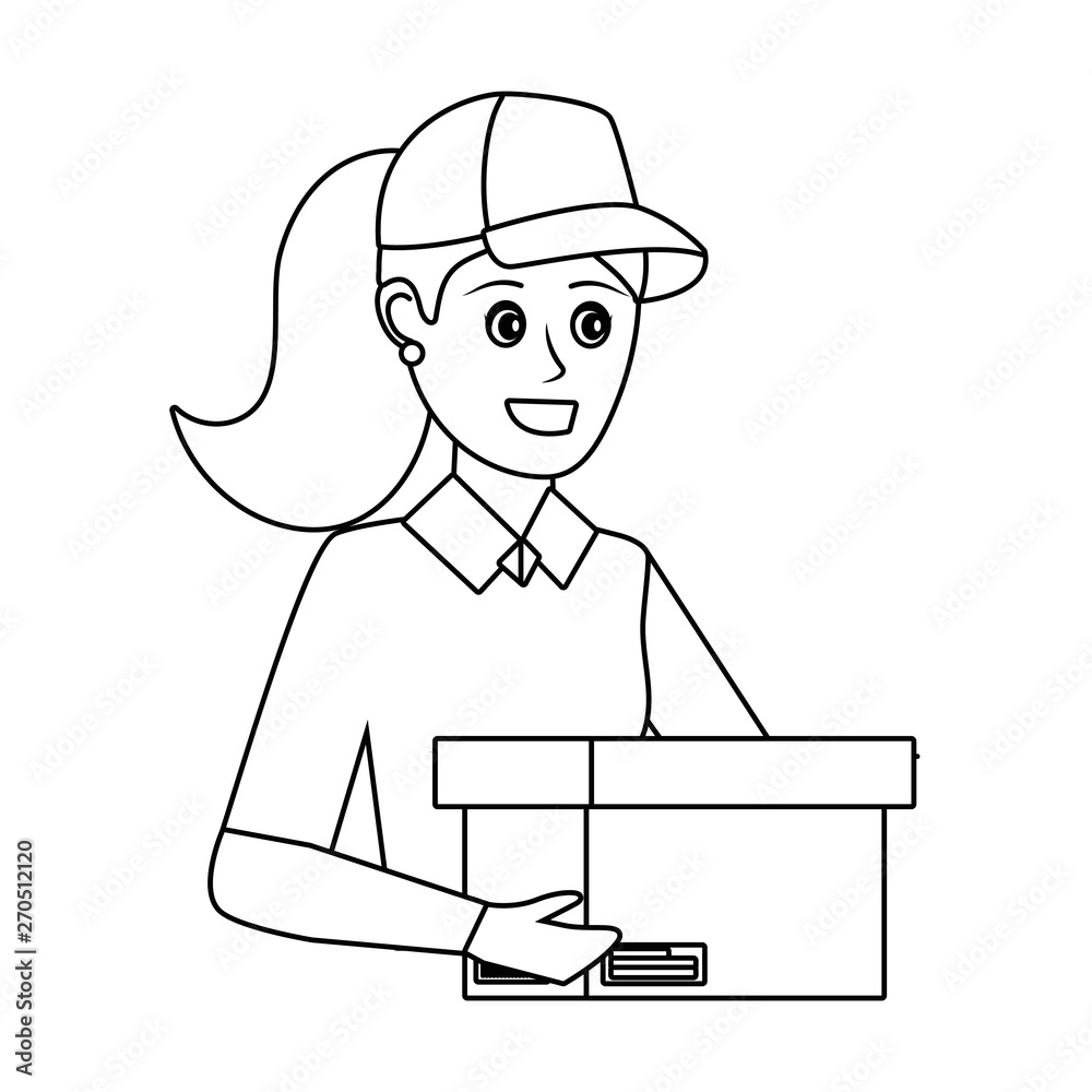 delivery service worker woman cartoon
