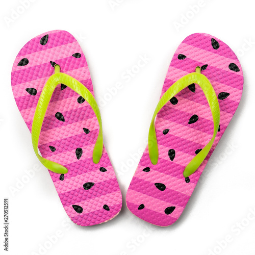 Photography childs watermelon pattern flip flops isolated on white