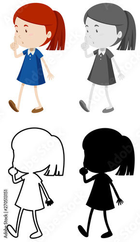 Set of girl with shh sign