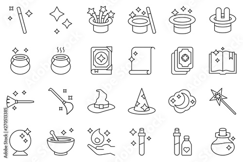 Magic related vector icon set, line style editable stroke