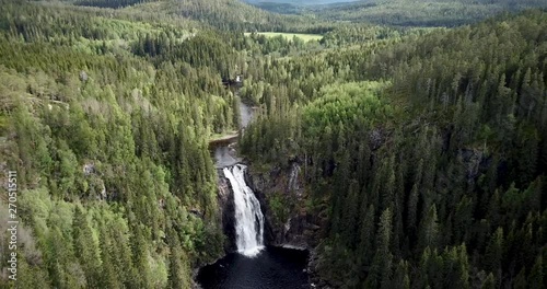 Aerial of the waterfall Storfossen in Malvik in the country of Norway, close to the city of Trondheim. Springtime with a lot of water. photo