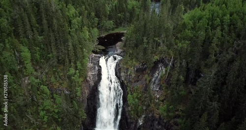 Aerial of the waterfall Storfossen in Malvik in the country of Norway, close to the city of Trondheim. Springtime with a lot of water. photo